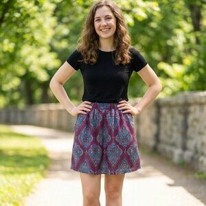 Dee Elle Purple and Blue A-Line Skirt